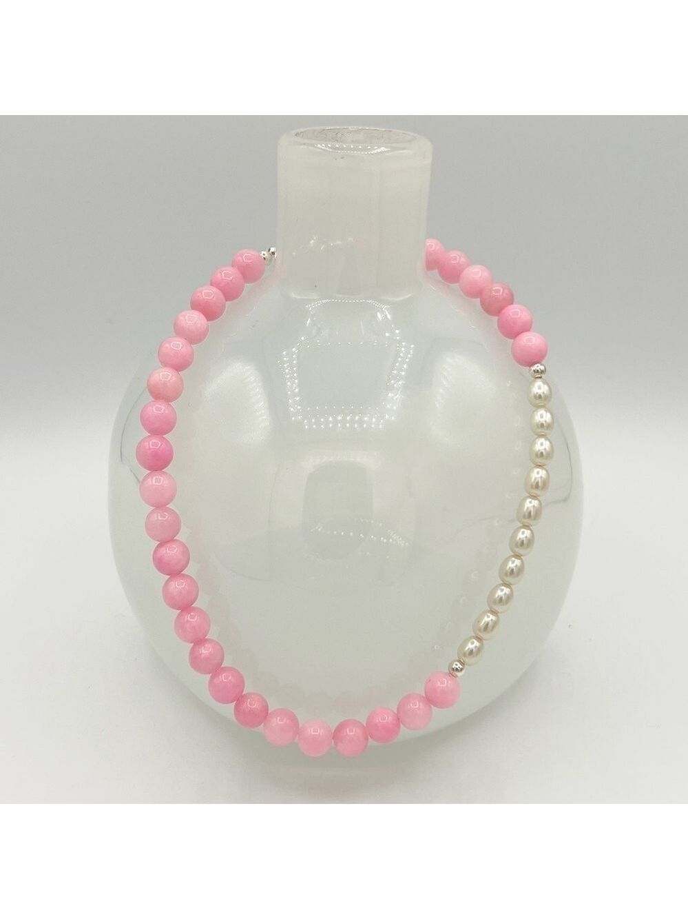 Light orchid natural jade and fresh water pearl choker and bracelet set - Picture 5 of 7